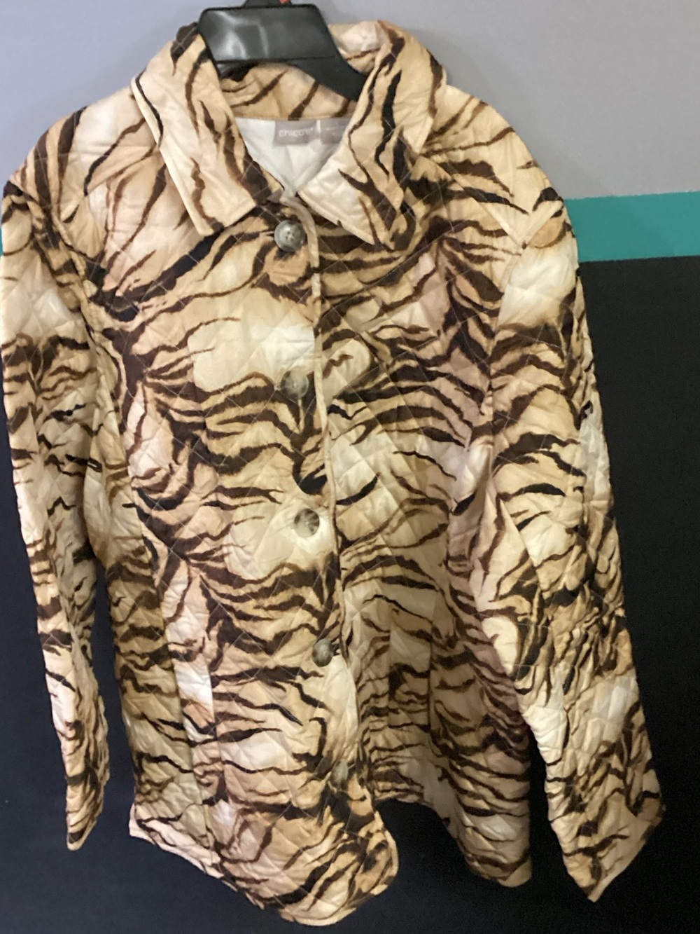 Chico's Beige and Brown Animal-Print Bomber Jacket